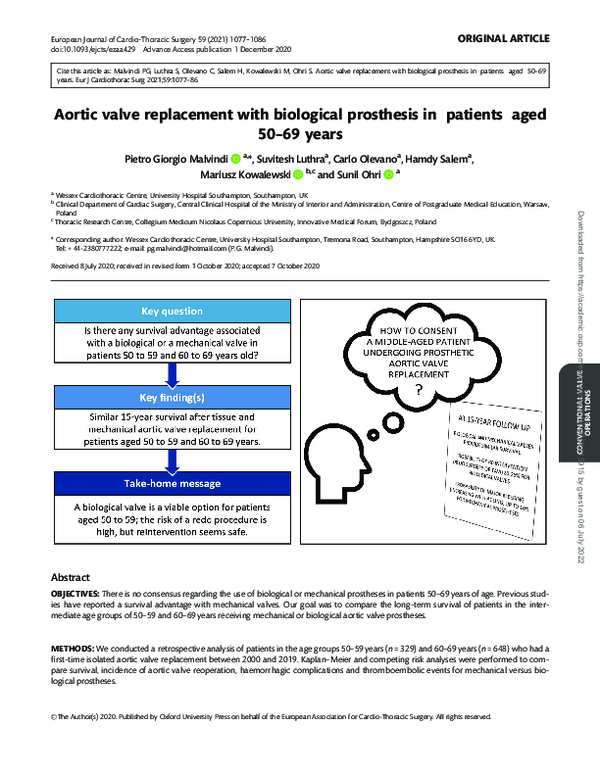 (PDF) Aortic valve replacement with biological prosthesis in patients ...