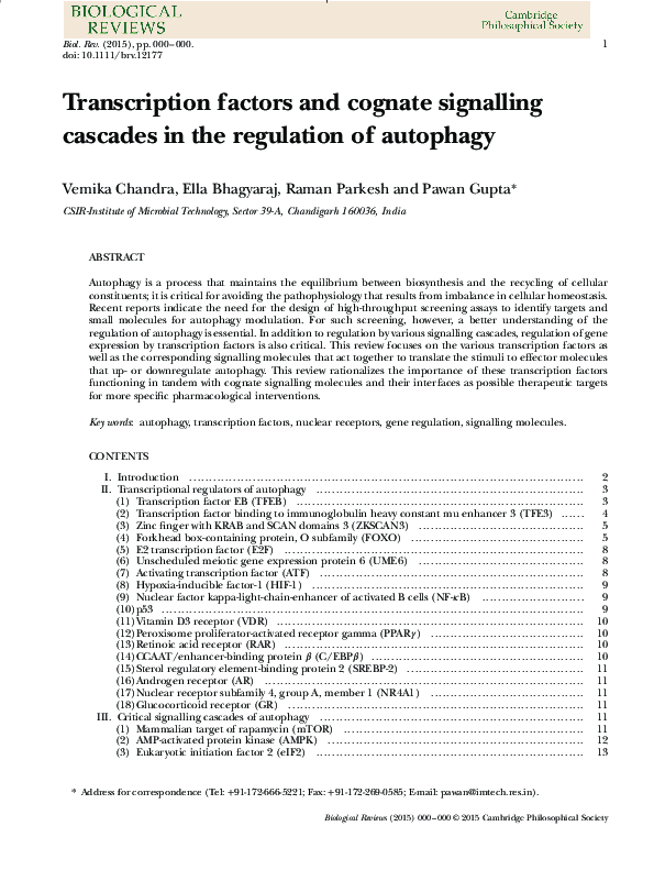(PDF) Transcription factors and cognate signalling cascades in the ...