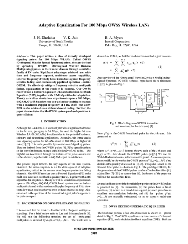 (PDF) Adaptive equalization for 100 Mbps OWSS wireless LANs