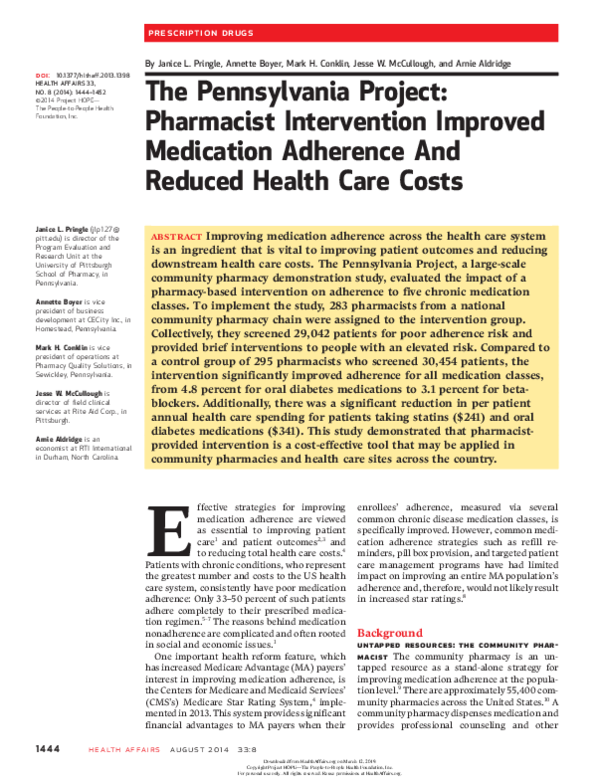 (PDF) The Pennsylvania Project: pharmacist intervention improved ...