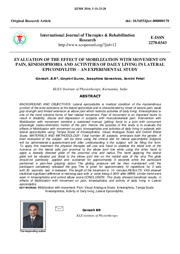 (PDF) Evaluation of the Effect of Mobilization with Movement on Pain ...
