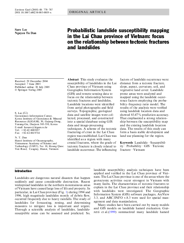 (PDF) Probabilistic landslide susceptibility mapping in the Lai Chau ...