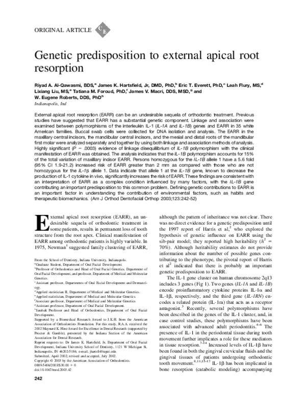 (PDF) Genetic predisposition to external apical root resorption