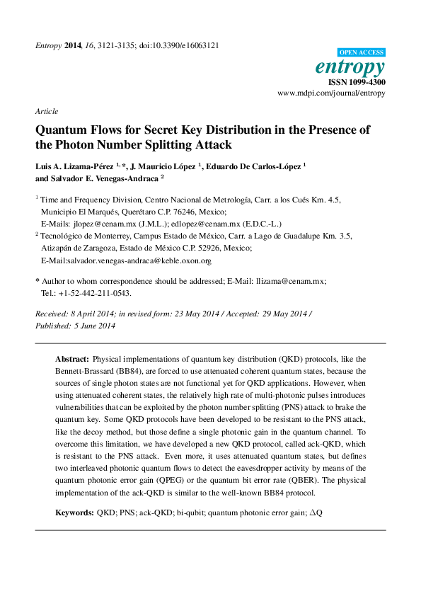 (PDF) Quantum Flows for Secret Key Distribution in the Presence of the ...
