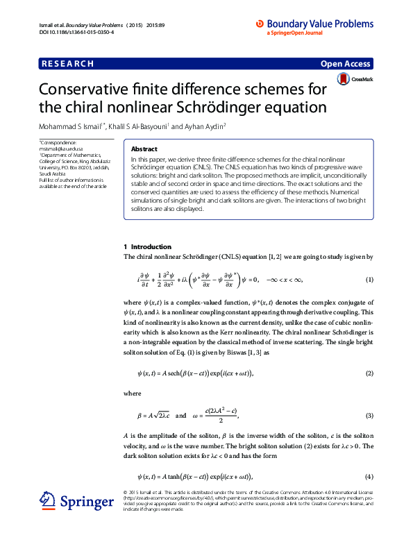 (PDF) Conservative finite difference schemes for the chiral nonlinear ...