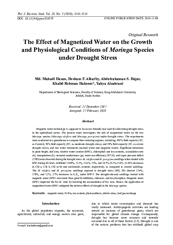 (PDF) The Effect of Magnetized Water on the Growth and Physiological ...