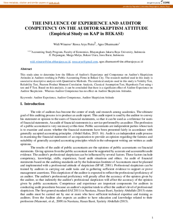 (PDF) THE INFLUENCE OF EXPERIENCE AND AUDITORCOMPETENCY ON THE AUDITOR ...