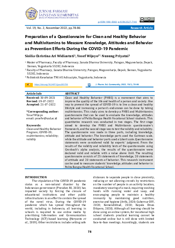 (PDF) Preparation of a Questionnaire for Clean and Healthy Behavior and ...