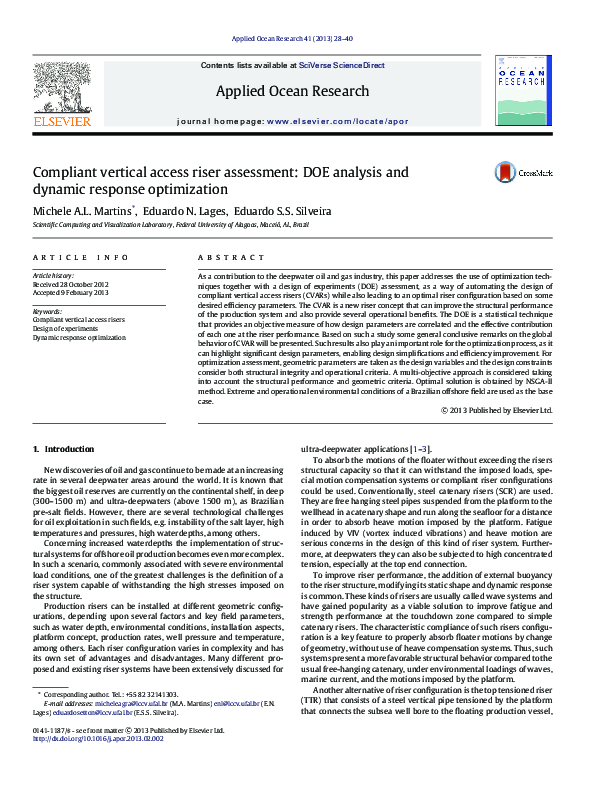 (PDF) Compliant vertical access riser assessment: DOE analysis and ...