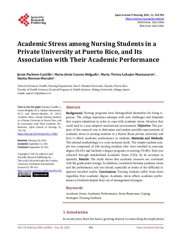 (PDF) Academic Stress among Nursing Students in a Private University at ...