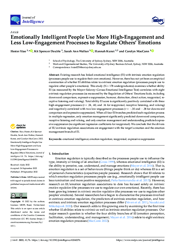 (PDF) Emotionally Intelligent People Use More High-Engagement and Less ...