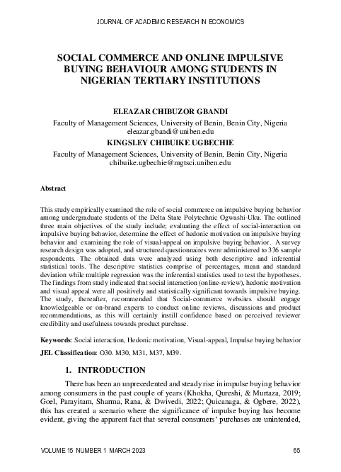 (PDF) SOCIAL COMMERCE AND ONLINE IMPULSIVE BUYING BEHAVIOUR AMONG ...