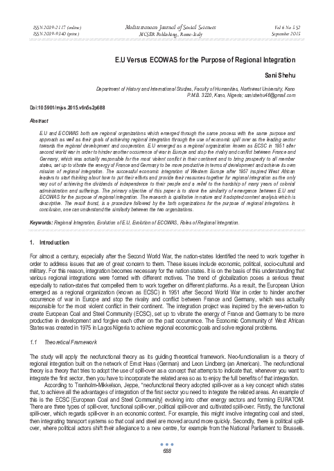 (PDF) E.U Versus ECOWAS for the Purpose of Regional Integration