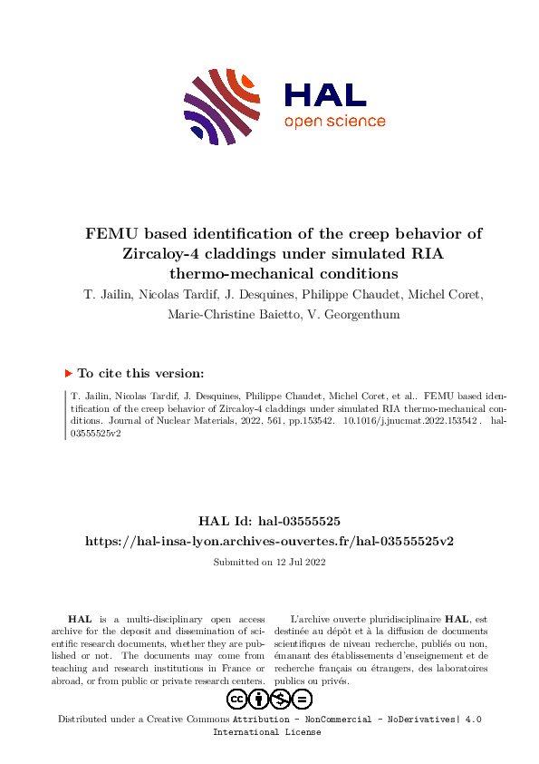 (PDF) FEMU based identification of the creep behavior of Zircaloy-4 ...