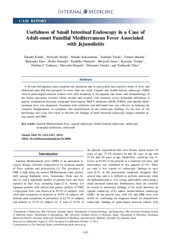 (PDF) Usefulness of Small Intestinal Endoscopy in a Case of Adult-onset ...