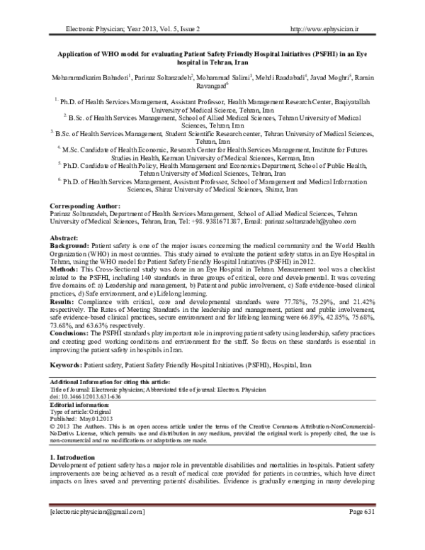(PDF) Application of WHO model for evaluating Patient Safety Friendly ...