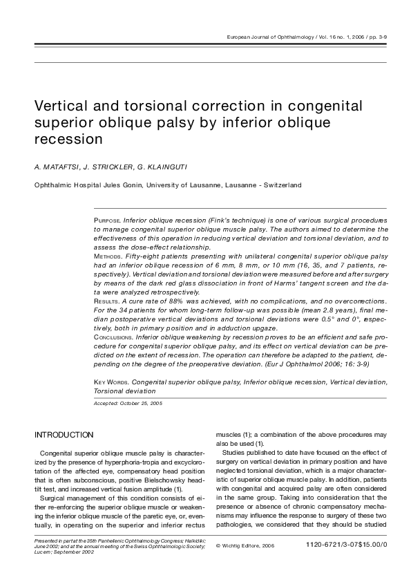 (PDF) Vertical and Torsional Correction in Congenital Superior Oblique ...