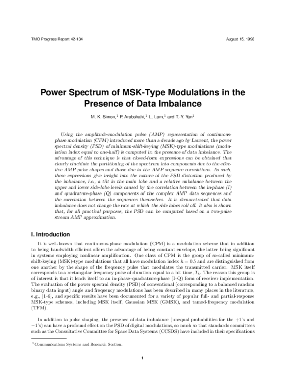 (PDF) Power Spectrum of MSK-Type Modulations in the Presence of Data ...