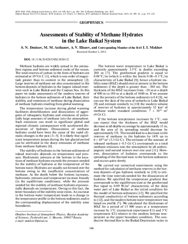 (PDF) Assessments of stability of methane hydrates in the Lake Baikal ...
