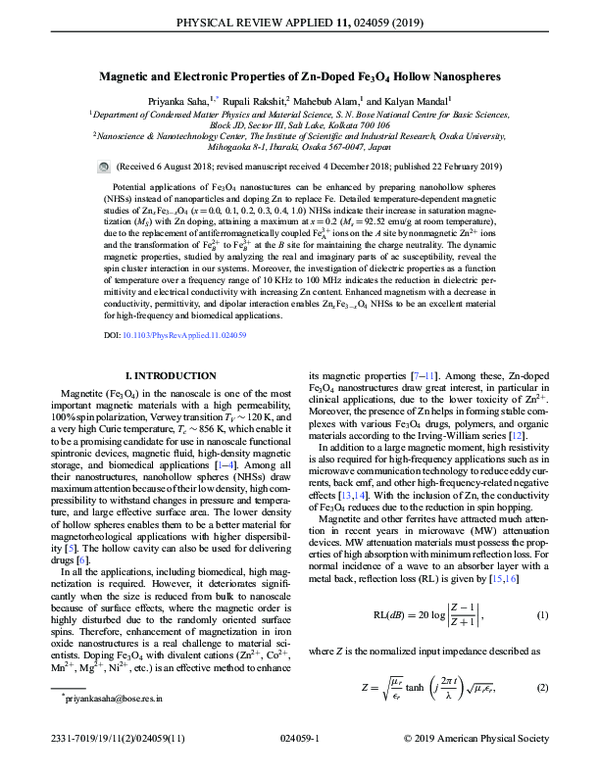 (PDF) Magnetic and Electronic Properties of Zn -Doped Fe3O4 Hollow ...