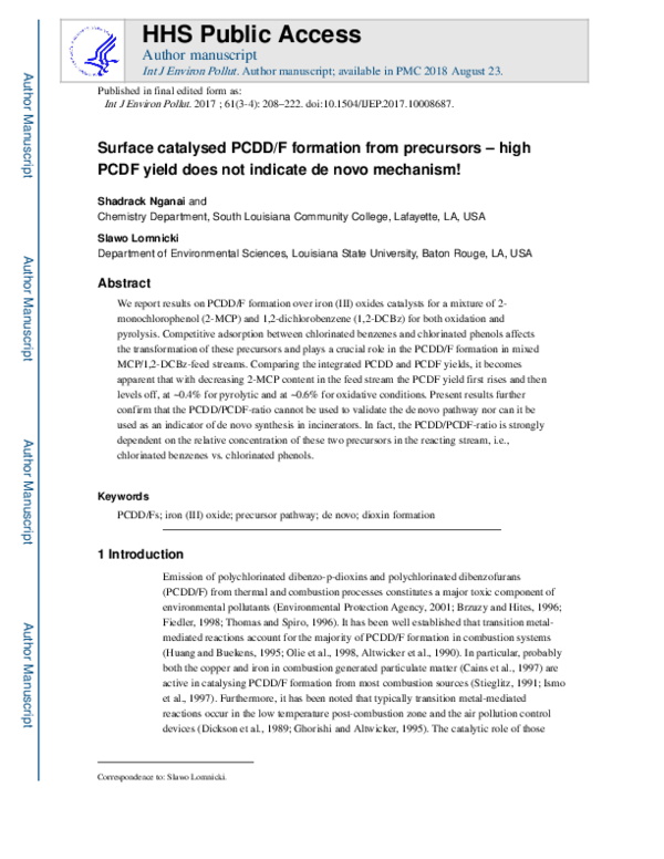 (PDF) Surface catalysed PCDD/F formation from precursors - high PCDF ...