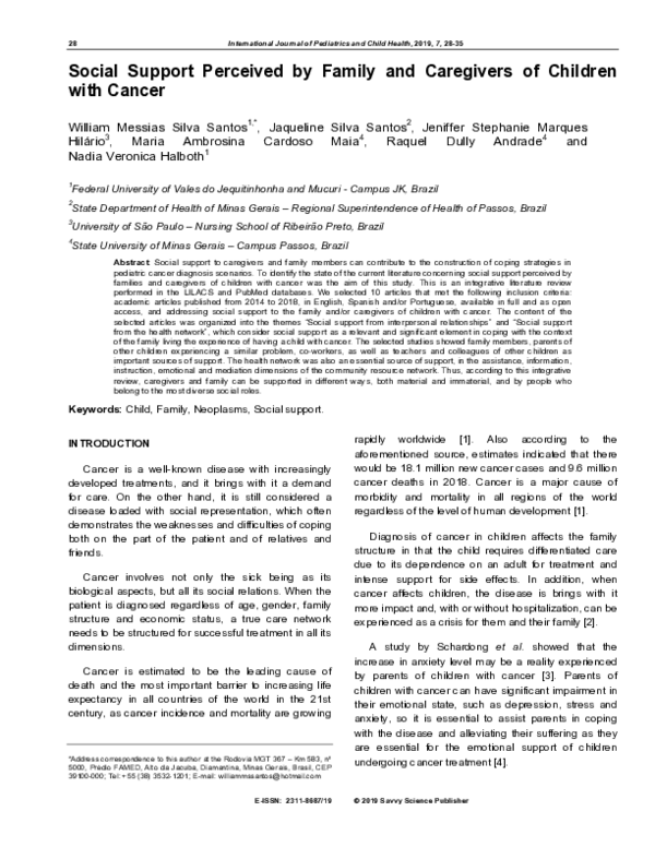 (PDF) Social Support Perceived by Family and Caregivers of Children ...