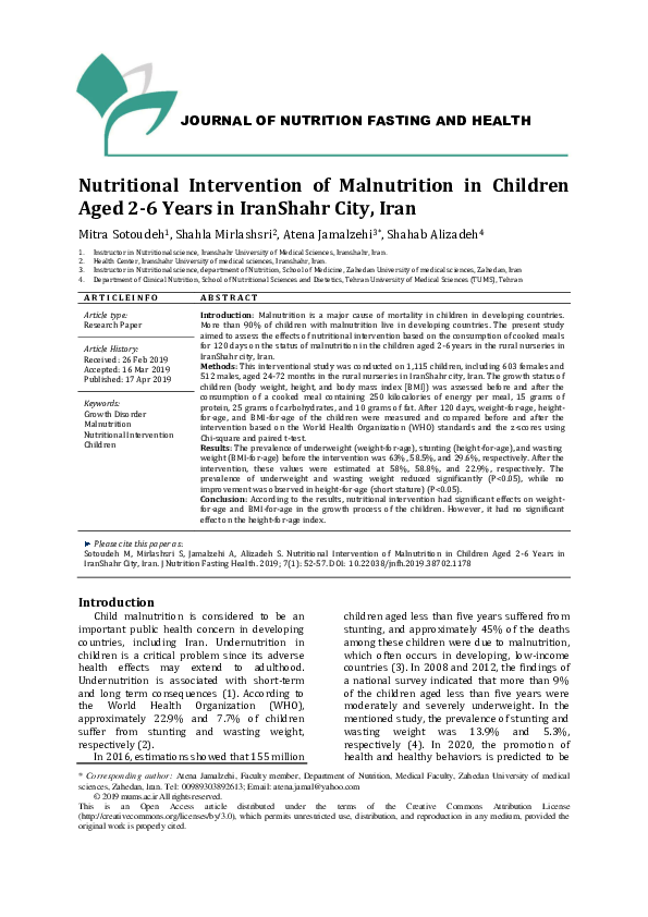 (PDF) Nutritional Intervention on Malnutrition in 2-6 Years Old ...
