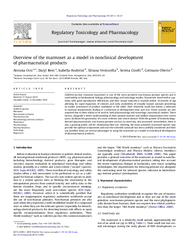 (PDF) Overview of the marmoset as a model in nonclinical development of ...