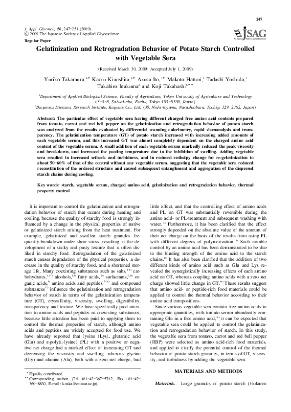 (PDF) Gelatinization and Retrogradation Behavior of Potato Starch ...