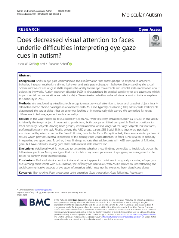 (PDF) Does decreased visual attention to faces underlie difficulties ...