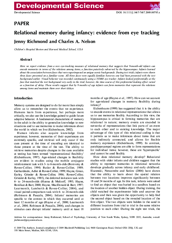 (PDF) Relational memory during infancy: evidence from eye tracking