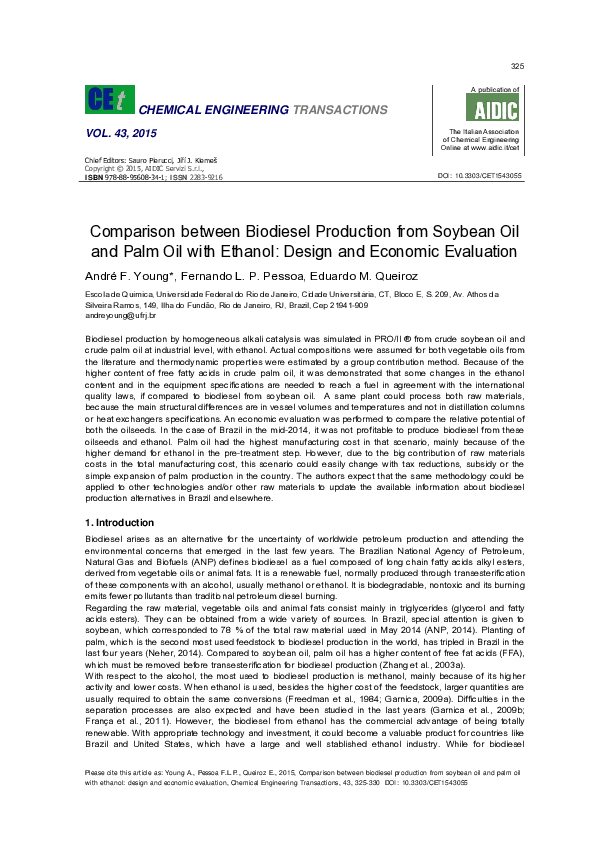 (PDF) Comparison between Biodiesel Production from Soybean Oil and Palm