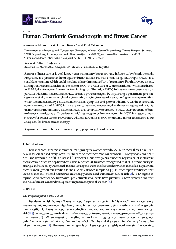 (PDF) Human Chorionic Gonadotropin and Breast Cancer