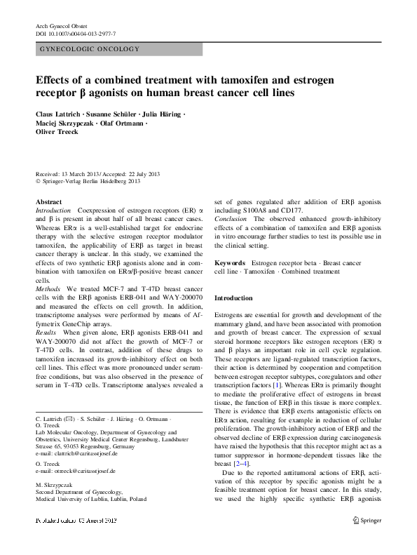 (PDF) Effects of a combined treatment with tamoxifen and estrogen ...