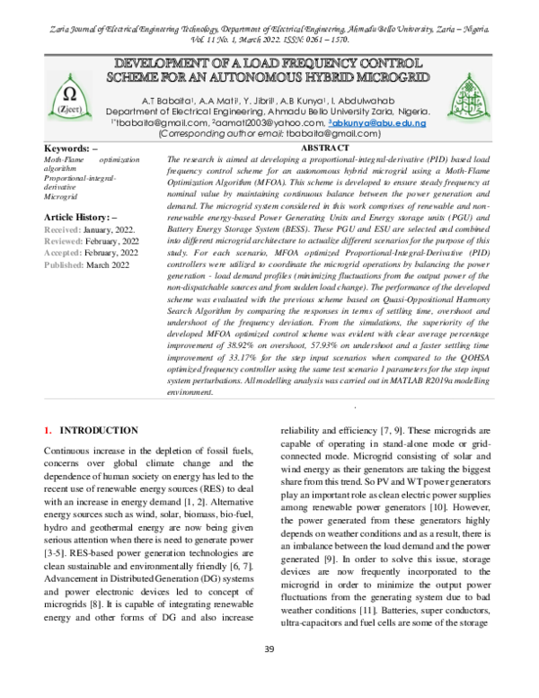 (PDF) DEVELOPMENT OF A LOAD FREQUENCY CONTROL SCHEME FOR AN AUTONOMOUS ...