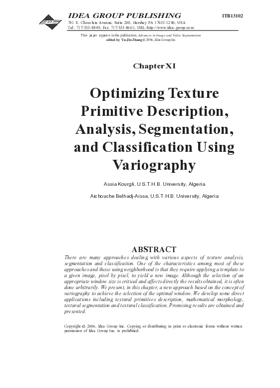 (PDF) Optimizing Texture Primitive Description, Analysis, Segmentation ...