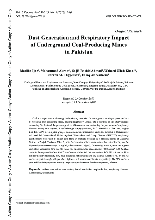 (PDF) Dust Generation and Respiratory Impact of Underground Coal ...