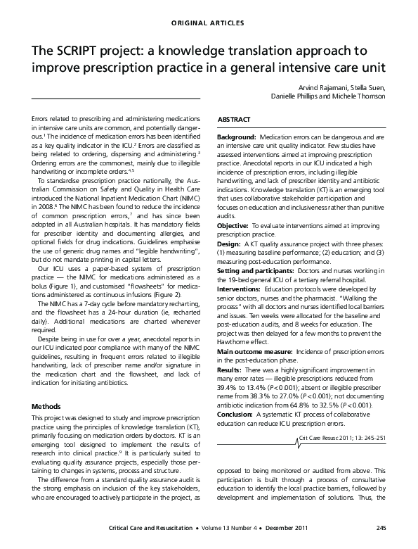 (PDF) The SCRIPT project: A knowledge translation approach to improve ...