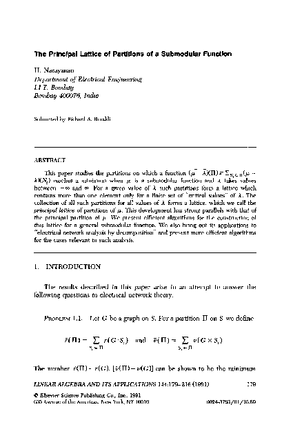 (PDF) The principal lattice of partitions of a submodular function