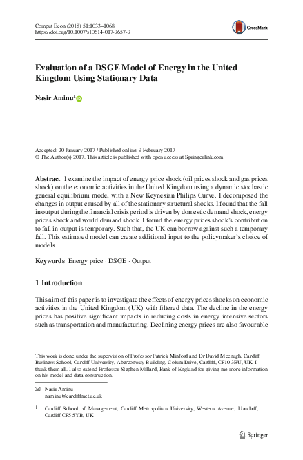 (PDF) Evaluation of a DSGE Model of Energy in the United Kingdom Using ...