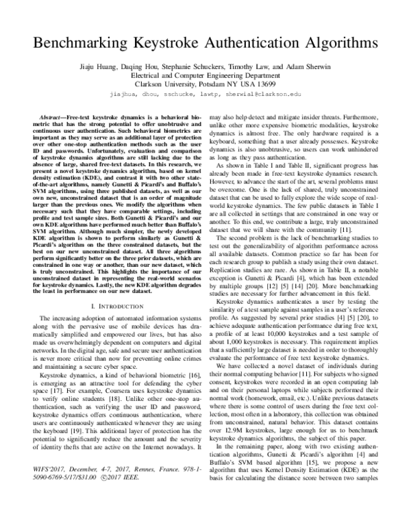 (PDF) Benchmarking keystroke authentication algorithms
