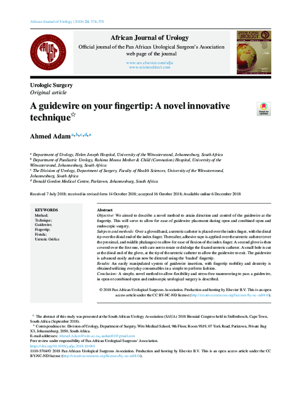 (PDF) A guidewire on your fingertip: A novel innovative technique