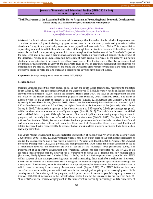 (PDF) The Effectiveness of the Expanded Public Works Program in ...
