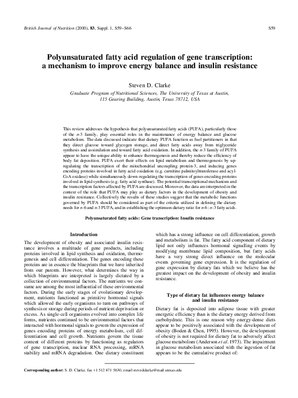 (PDF) Polyunsaturated Fatty Acid Regulation of Genes of Lipid Metabolism