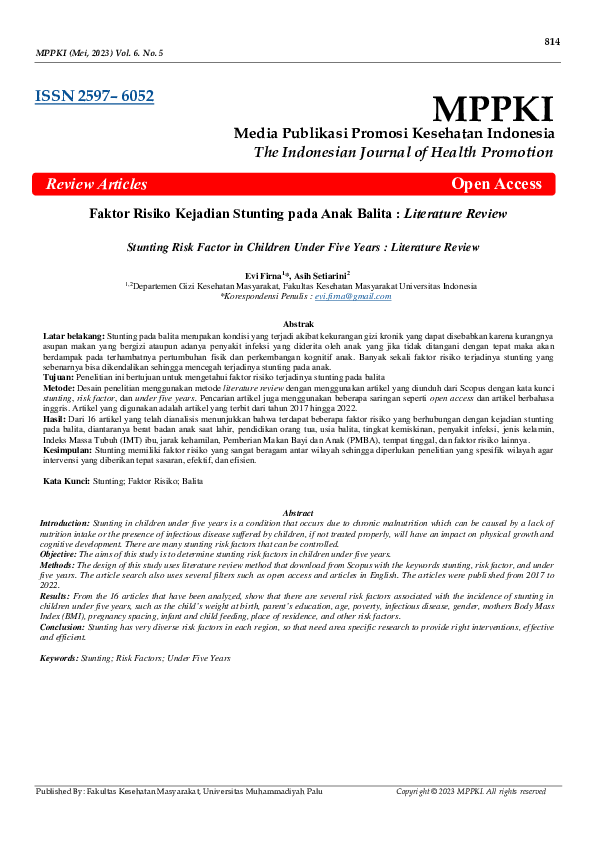 (PDF) Faktor Risiko Kejadian Stunting pada Anak Balita : Literature Review