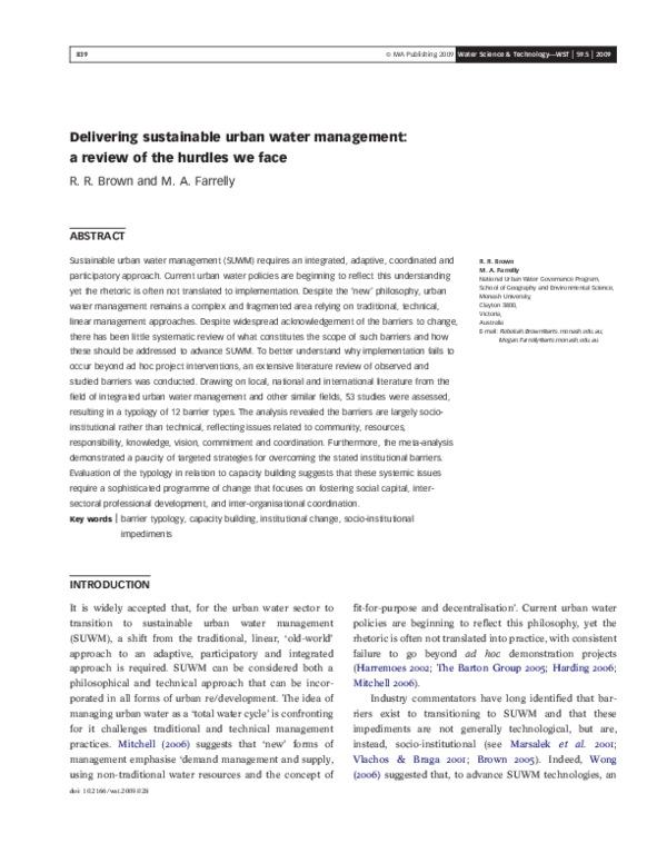(PDF) Delivering sustainable urban water management: a review of the ...