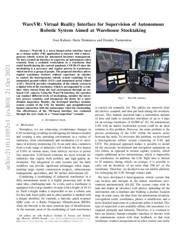 (PDF) WareVR: Virtual Reality Interface for Supervision of Autonomous ...