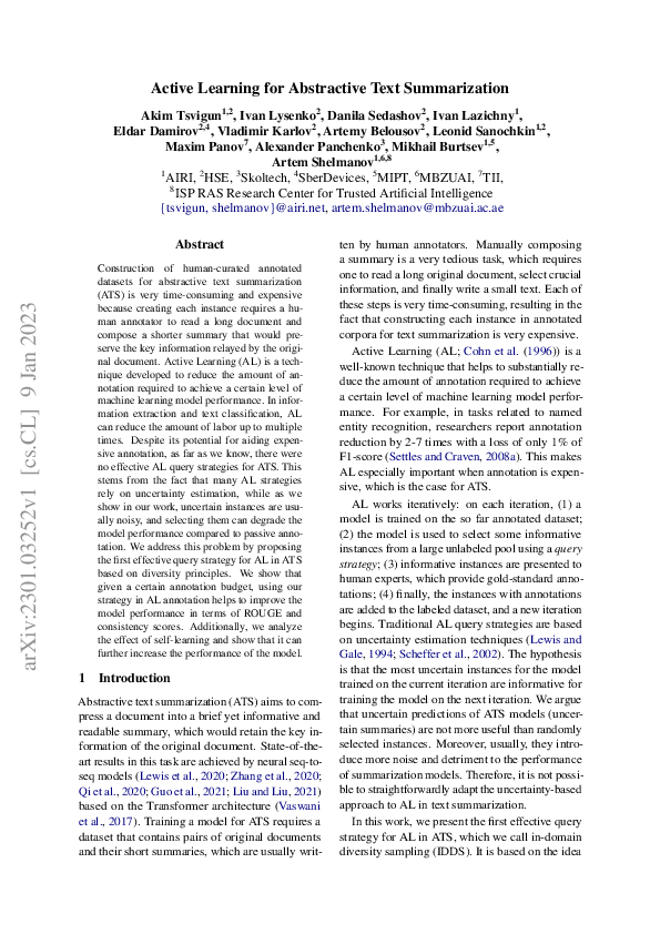 (PDF) Active Learning for Abstractive Text Summarization
