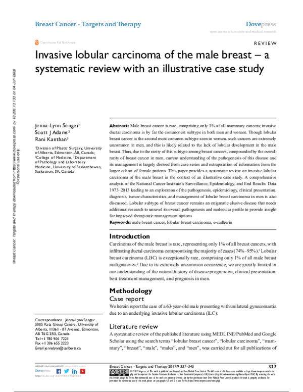 (PDF) Invasive lobular carcinoma of the male breast – a systematic ...