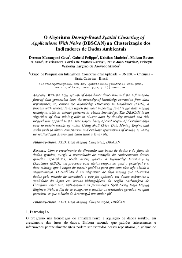 (PDF) O Algoritmo Density-Based Spatial Clustering of Applications With ...